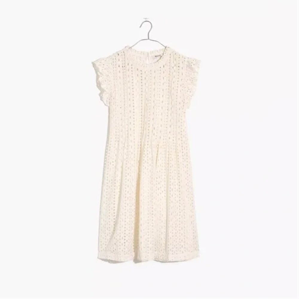 NWT! MADEWELL Eyelet Ruffle-Sleeve Pintuck Mini Dress Size XS - Picture 2 of 5